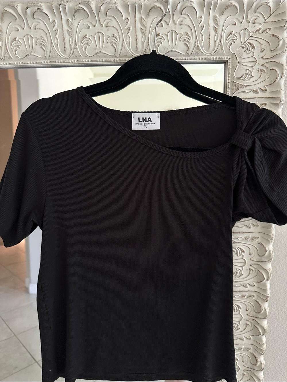 LNA Black Ribbed Knotted Shoulder Rio Top - Picture 6 of 6